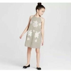 Victoria Beckham Girls Dress XL Taupe White Appliqué Taffeta Halter Neck NWT